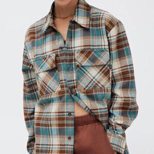Aritzia TNA Plaid Flannel Shirt Brown Blue Tna size 2 (M/L) Shacket